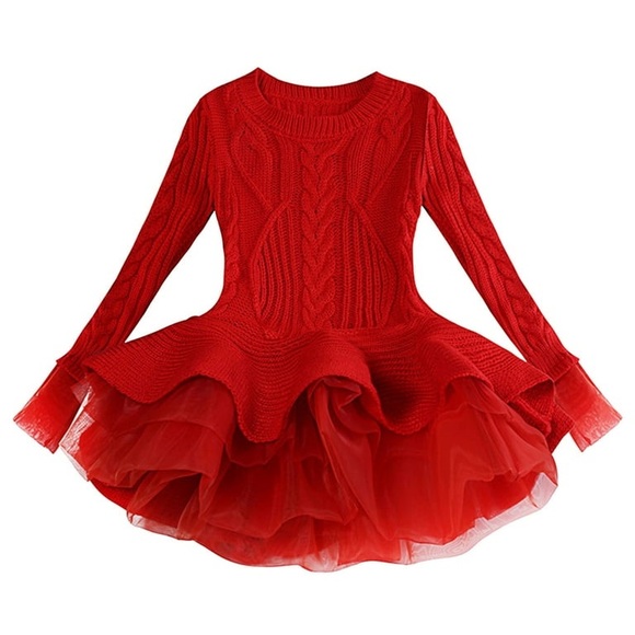 Charming Red Knit Sweater Dress Ruffle Skirt. Size 3-4 - Picture 2 of 11